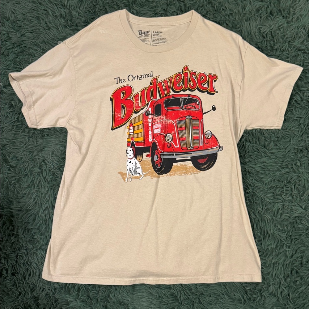 Budweiser Beige Tee with Red Truck Graphic